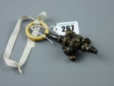 A child's silver bell whistle rattle, 1 oz, Chester hallmark