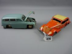 Toys - an early Red Cross ambulance, no marks and a tinplate orange painted car with registration