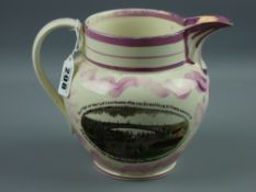 Sunderland lustre - a medium sized jug 'Rest in Heaven, There is an Hour of Peaceful Rest...' and