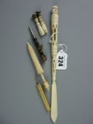 Three Stanhope lenses, one a parasol showing Blackpool, one a carved letter opener showing