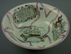 Sunderland lustre - a circular pedestal basin 'Mariner's Arms', 'Mariner's Compass', 'May Peace