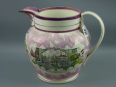 Sunderland lustre - a large sailor's jug 'Northumberland 74' and 'West View of The Iron Bridge',