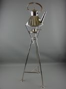 A Bruford's Devon kettle on a rare tall electroplate burner stand, the base of the kettle marked '