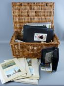 Postcards - a picnic hamper containing mixed postcards, photos, stamps etc
