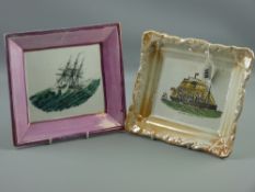 Sunderland lustre - a yellow lustre bordered plaque 'The Great Eastern Steam Ship' and a pink lustre