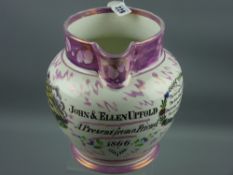 Sunderland lustre - a fine large sailor's jug 'John and Ellen Upfold, a Present From a Friend, 1866'