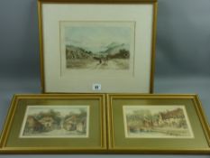 A 19th Century coloured engraving - entitled 'Bangor' showing two Welsh figures and a donkey on a