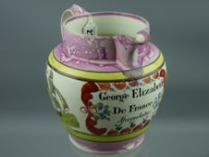 Sunderland lustre - a large jug 'George Elizabeth De France, Speculator' with print 'God Speed The