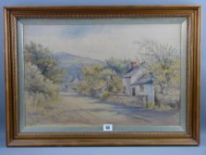 SAMUEL MAURICE JONES RCA watercolour - rural scene with cottage and drover and sheep on the lane,