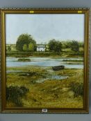 JOHN RIDGEWELL (b. 1937) oil on canvas - river scene with boats and ferry cottage, signed and