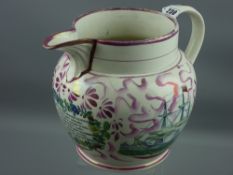 Sunderland lustre - a fine large sailor's jug depicting 'Northumberland 74' and an eight line and an