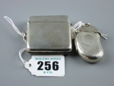 A plain silver vesta, 1 oz, Birmingham 1917 and a small bright cut silver vesta of curved form, 0.