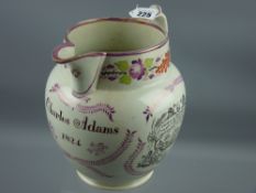 Sunderland lustre - a large jug 'Charles Adams, 1824' and 'God Speed The Plough - The Husband Mans