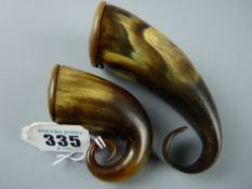 Two Scottish 19th Century horn snuff mulls, one with heart shaped white metal mount below lid,