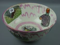 Sunderland lustre - a circular pedestal bowl 'November' to the interior with 'Garibaldi', 'The