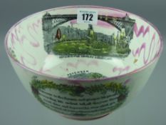 Sunderland lustre - a circular pedestal basin 'December' depicting the New Bridge, 'The Agamemnon'