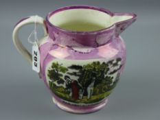 Sunderland lustre - a sailor's farewell jug with 'The Sailor's Tear', 12 cms high (repaired spout)