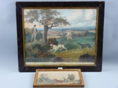 After B WOLSTENHOLME coloured engraving - two huntsmen on foot with their dogs seeking out their
