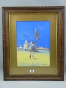 B? RAPPINI watercolour - riverside harbour scene with figures, signed and entitled 'Gaza', 36 x 26.5