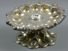 An electroplated quail's egg pedestal stand having a mask border marked 'E & Co' (impact damage to