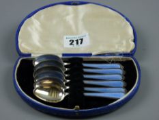 A cased set of silver and enamel teaspoons, Birmingham 1930