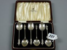 A cased set of six silver apostle coffee spoons, 1 oz, Birmingham 1913