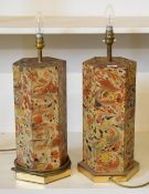 A pair of faux mineral hexagonal column table lamps