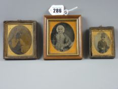 Three framed daguerreotype portraits, two depicting gentlemen in original frames, the other of an