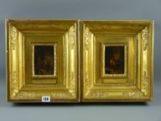 Attributed to CORNELIS VAN POELENBURGH oils on panel, a pair - each of two tavern figures playing