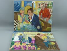 CARL F HODGSON two acrylics on canvas - each monogrammed and entitled 'Things Are Looking Up' and '