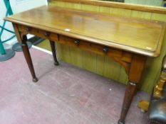 A Victorian mahogany hall table, moulded edge top over two frieze drawers with turned wooden knobs