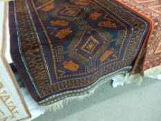 A small Afghanistan rug with knotted ends, spire patterned border with geometric central design, 140