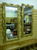 A pair of late 19th/early 20th Century gilt mirrors, carved pine with bole and gilt decorated gesso,