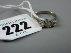A white gold or platinum three stone diamond dress ring, visual estimate of the diamonds, 0.1 carat,