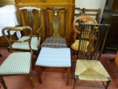 A group of Victorian and Edwardian side chairs and an Edwardian mahogany piano stool (nine pieces