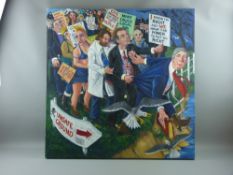 CARL F HODGSON acrylic on canvas - monogrammed and entitled verso 'The Blind Leading the Blind',