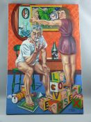 CARL F HODGSON acrylic on canvas, box framed - monogrammed and entitled verso 'Predicting the