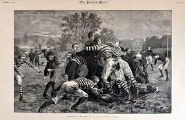 LATER FRAMED ANTIQUE RUGBY PRINT from 'The Pictorial World' dated December 30, 1882 entitled 'A