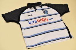 CARDIFF RFC JERSEY MATCH-WORN BY DAN BAUGH, short-sleeved by Fila and bearing No.8, sponsorship etc