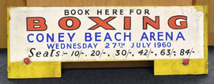 CONEY BEACH BOXING PROMOTION SIGN with colourful painted lettering on paper applied to wood and