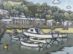 ALAN WILLIAMS oil on board - Old Harbour at Fishguard, signed, 44 x 50 cms