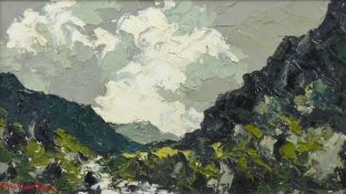 CHARLES WYATT WARREN oil on board - Llanberis Pass, signed and entitled verso with artist's