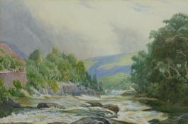 WILLIAM B TURNER watercolour - riverscape with bridge and figures, monogrammed and entitled verso '