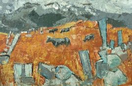 ARTHUR PRITCHARD (brother of Gwilym Pritchard) oil on board - grazing cattle on Anglesey, signed and