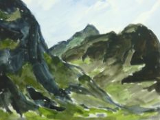 SIR KYFFIN WILLIAMS RA watercolour - mountainous landscape, Glencoe, signed with initials, 39 x 49
