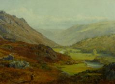 JOHN SURTEES oil on canvas - autumn morning in the Lledr Valley with figure in the foreground,