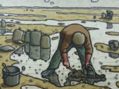 ALAN WILLIAMS oil on canvas - busy cockle picker, signed, 44 x 54 cms