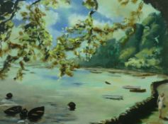 MARTYN HALEY (of Colwyn Bay) acrylic - walking figure on Marine Walk, Conwy, signed, 29 x 39 cms