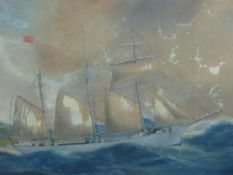 REUBEN CHAPPELL watercolour - portrait of the threemaster 'Cymric' in heavy seas, 35 x 52.5 cms (