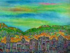 DANIEL MEAKIN mixed media on canvas - 'Promenade and Beyond', signed and entitled verso and with